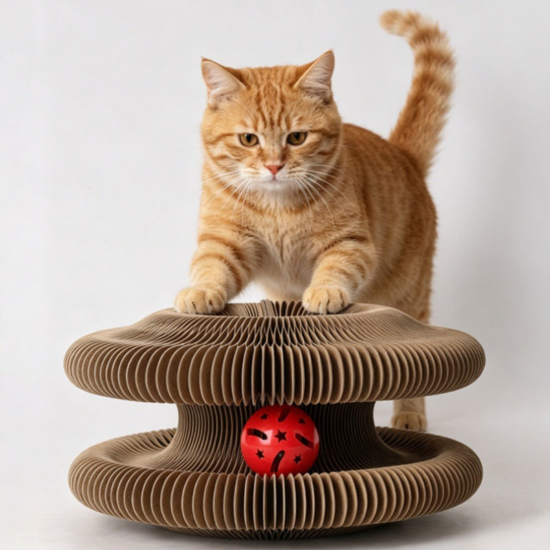 Corrugated Cardboard Cat Scratcher Bed with Interactive Bell Balls