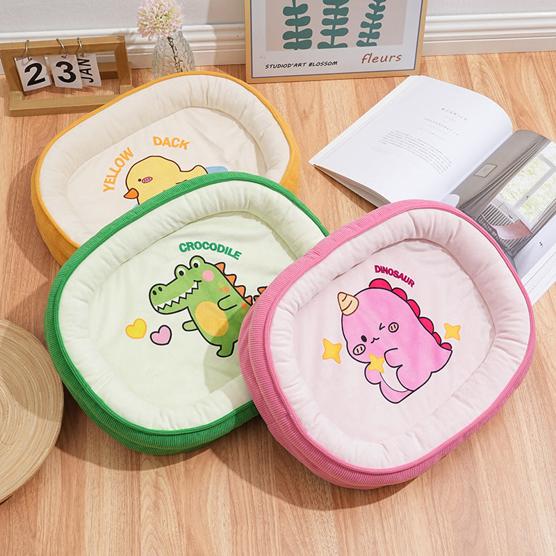 Cozy Cartoon Bolster Pet Bed for Cats & Small Dogs