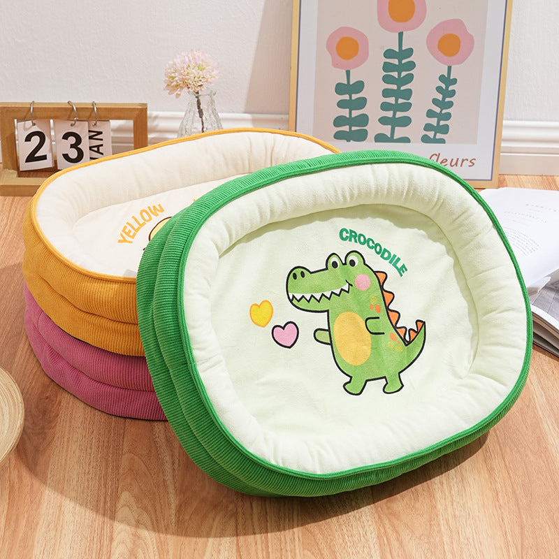Cozy Cartoon Bolster Pet Bed for Cats & Small Dogs