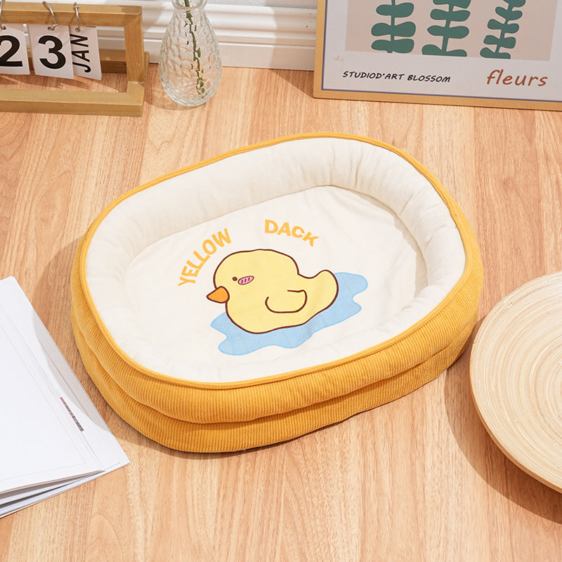 Cozy Cartoon Bolster Pet Bed for Cats & Small Dogs