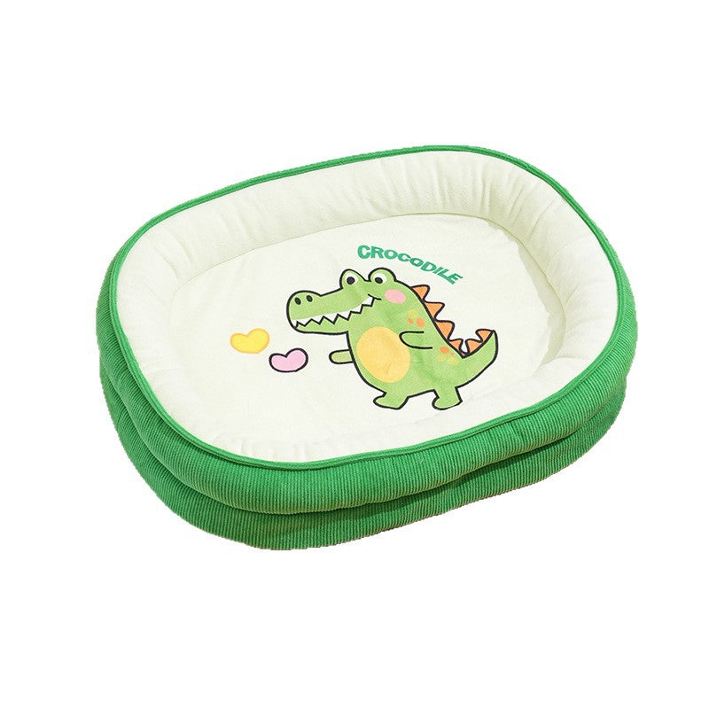 Cozy Cartoon Bolster Pet Bed for Cats & Small Dogs