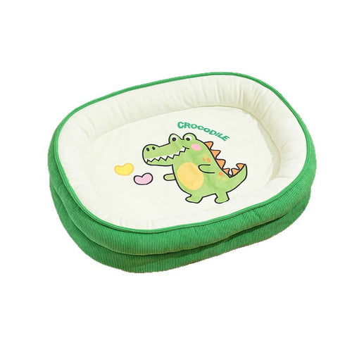 Cozy Cartoon Bolster Pet Bed for Cats & Small Dogs