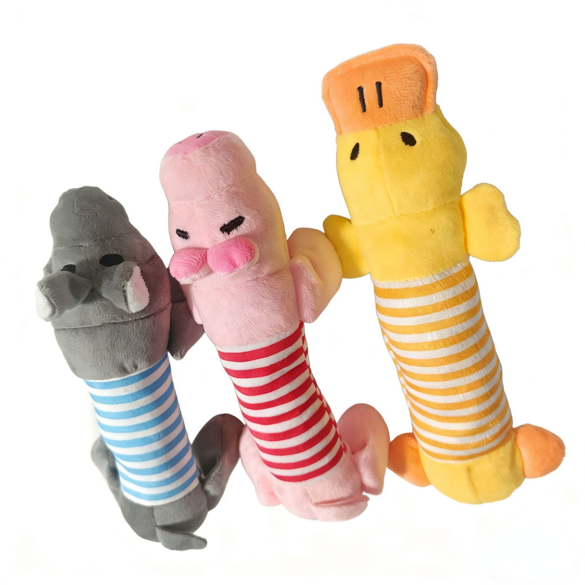 Striped Plush Animal Dog Toy for Chewing & Cuddling