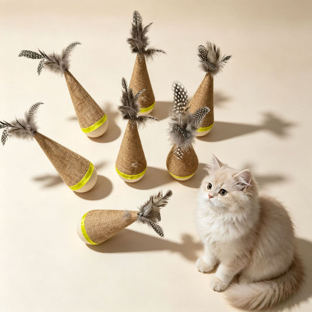 Interactive Wobble Feather Cat Toy with Self-Righting Base